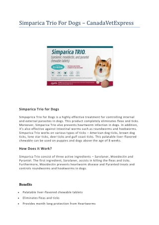 Buy Simparica Trio For Dogs - CanadaVetExpress