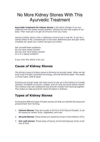 No More Kidney Stones With This Ayurvedic Treatment