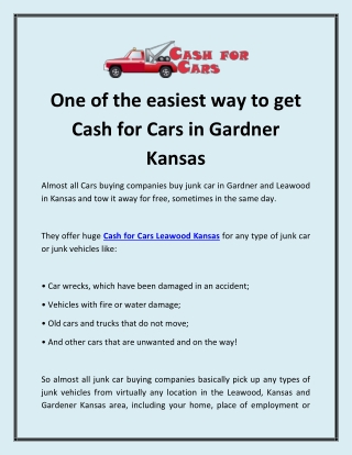 One of the easiest way to get Cash for Cars in Gardner Kansas