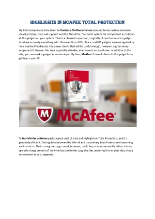 Highlights in Mcafee Total Protection