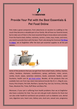 Provide Your Pet with the Best Essentials & Pet Food Online