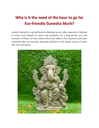 Why is it the need of the hour to go for Eco-friendly Ganesha Murti?