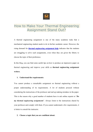 How to Make Your Thermal Engineering Assignment Stand Out?