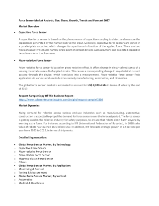 Force Sensor Market Analysis, Size, Share, Growth, Trends and Forecast 2027