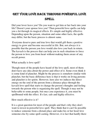 Get Your Love Back Through Powerful Love Spell