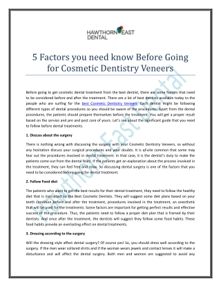 5 Factors you need know Before Going for Cosmetic Dentistry Veneers