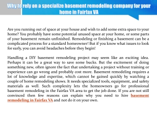 Why to rely on a specialize basement remodeling company for your home in Fairfax VA