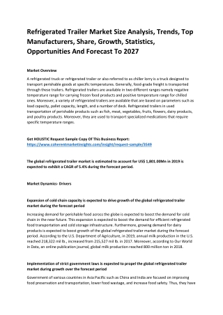 Refrigerated Trailer Market Size Analysis, Trends, Top Manufacturers, Share, Growth, Statistics, Opportunities And Forec