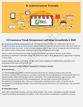 5 E-Commerce Trends Entrepreneurs will Adapt Immediately in 2020