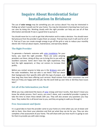 Inquire About Residential Solar Installation In Brisbane