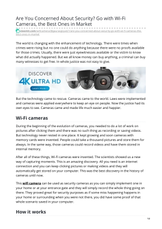 Are You Concerned About Security? Go with Wi-Fi Cameras, the Best Ones in Market