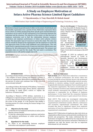 A Study on Employee Motivation at Solara Active Pharma Science Limited Sipcot Cuddalore