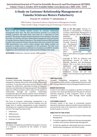A Study on Customer Relationship Management at Yamaha Srinivasa Motors Puducherry