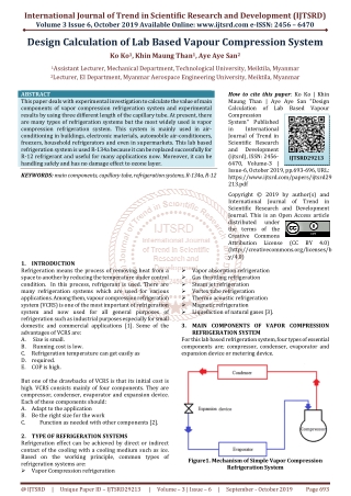 Design Calculation of Lab Based Vapour Compression System