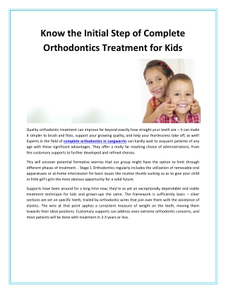 Know the Initial Step of Complete Orthodontics Treatment for Kids