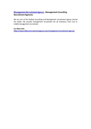 Management Recruitment Agency - Management Consulting Recruitment Agencies