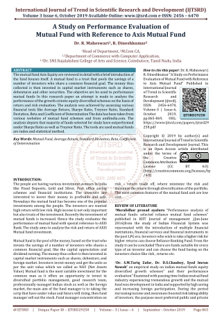 A Study on Performance Evaluation of Mutual Fund with Reference to Axis Mutual Fund