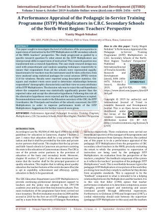 A Performance Appraisal of the Pedagogic in Service Training Programme ISTP Multiplicators in C.B.C. Secondary Schools o