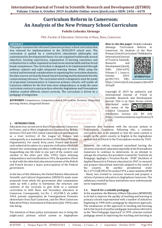 Curriculum Reform in Cameroon An Analysis of the New Primary School Curriculum