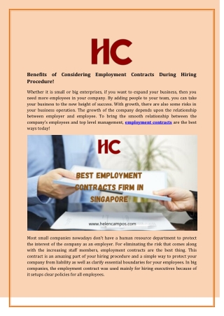 Benefits of Considering Employment Contracts During Hiring Procedure!