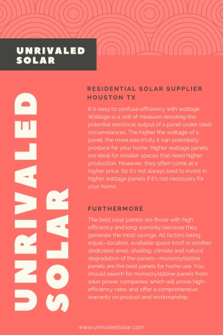 Residential Solar Supplier Houston TX  | Unrivaled Solar