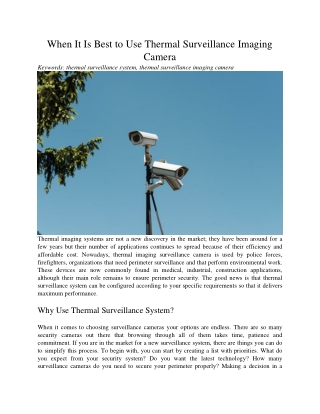 When It Is Best to Use Thermal Surveillance Imaging Camera