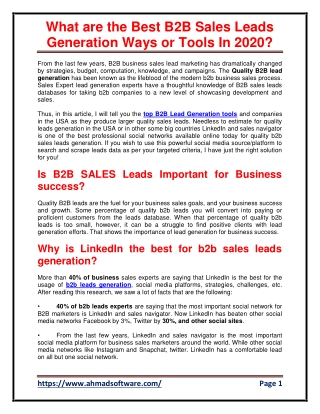 What are the best B2B sales leads generation ways or tools in 2020
