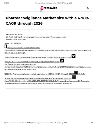 2020 Pharmacovigilance Market Size, Share and Trend Analysis Report to 2026