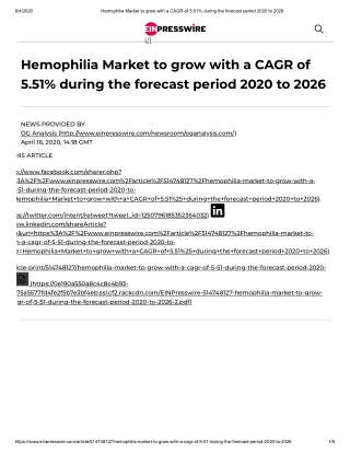 2020 Hemophilia Market Size, Share and Trend Analysis Report to 2026