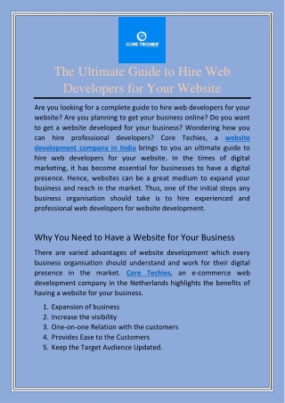 The Ultimate Guide to Hire Web Developers for Your Website | Core Techies