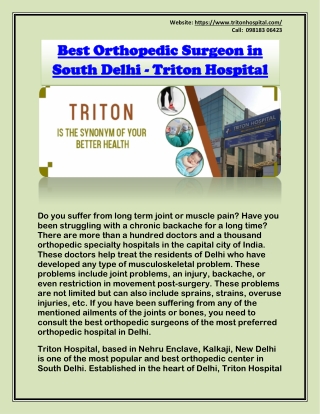 Best Orthopedic Surgeon in South Delhi - Triton Hospital