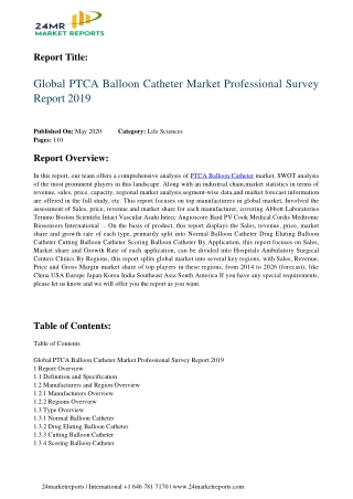 PTCA Balloon Catheter Strategic Assessment Of Evolving Technology, Growth Analysis, Scope And Foreca