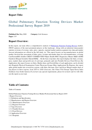 Pulmonary Function Testing Devices By Characteristics, Analysis, Opportunities And Forecast To 2026