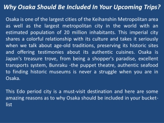 Why Osaka Should Be Included In Your Upcoming Trips?