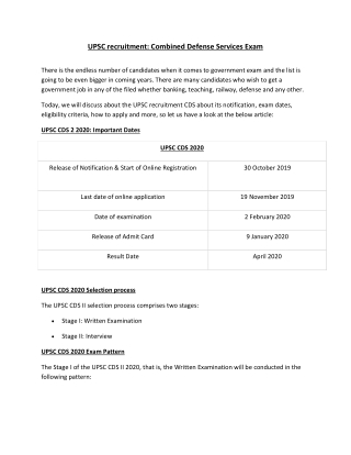 UPSC recruitment: Combined Defense Services Exam