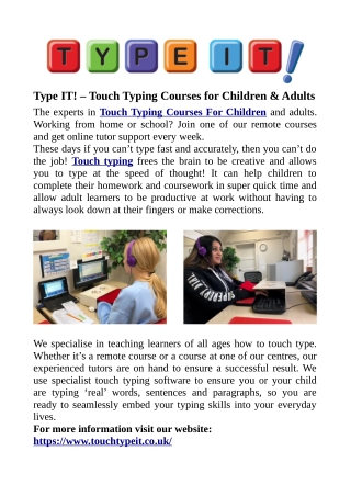 Type IT! – Touch Typing Courses for Children & Adults