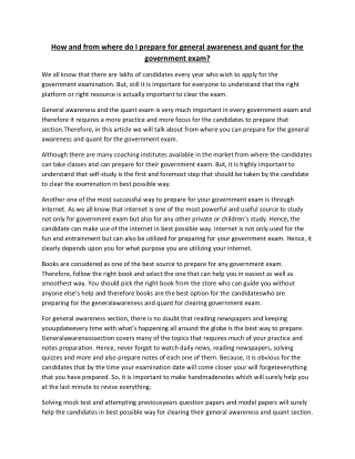 How and from where do I prepare for general awareness and quant for the government exam?