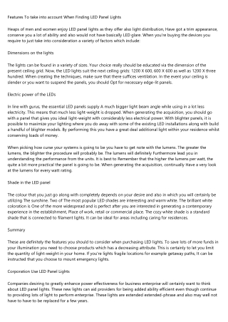 Components To take into account When Finding LED Panel Lights