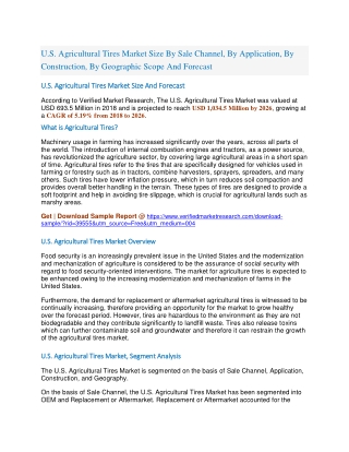 U.S. Agricultural Tires Market Size By Sale Channel, By Application, By Construction, By Geographic Scope And Forecast