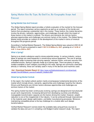 Spring Market Size By Type, By End Use, By Geographic Scope And Forecast