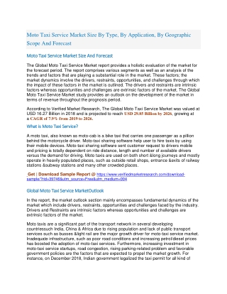 Moto Taxi Service Market Size By Type, By Application, By Geographic Scope And Forecast