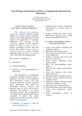 List of Topics and the Structure to write an Assignment for Electrical and Electronics- Tutors India
