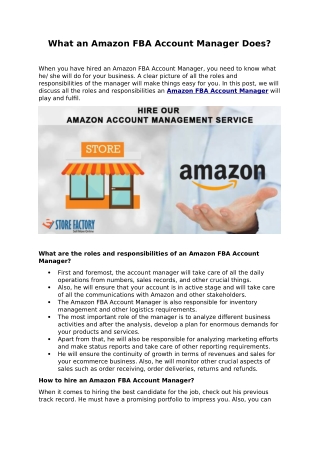 What an Amazon FBA Account Manager Does?