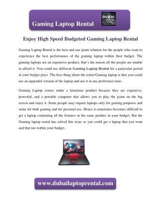 Enjoy High Speed Budgeted Gaming Laptop Rental