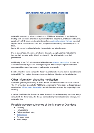 Buy Adderall XR Online Intake Overdose