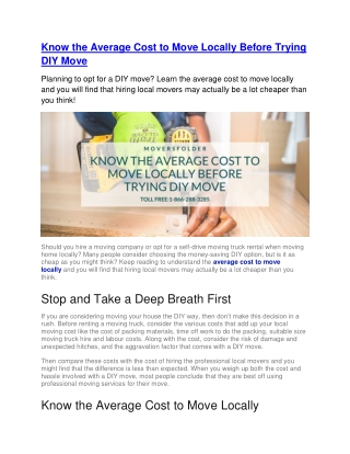 Know the Average Cost to Move Locally Before Trying DIY Move