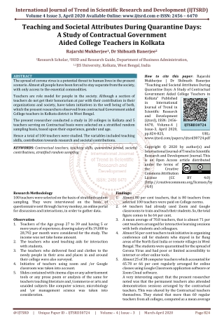 Teaching and Societal Attributes During Quarantine Days A Study of Contractual Government Aided College Teachers in Kolk