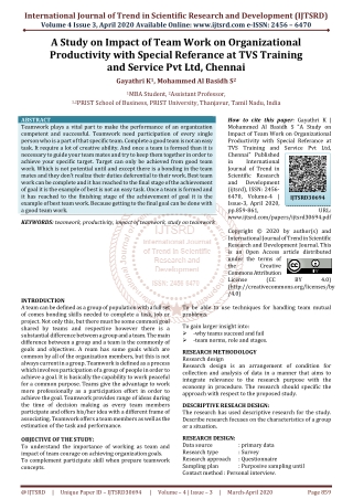 A Study on Impact of Team Work on Organizational Productivity with Special Referance at TVS Training and Service Pvt Ltd