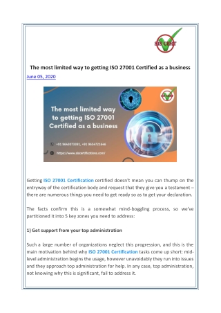The most limited way to getting ISO 27001 Certified as a business