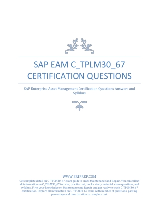 SAP EAM C_TPLM30_67 Certification LAtest Questions Answers and Exam Tips [PDF]